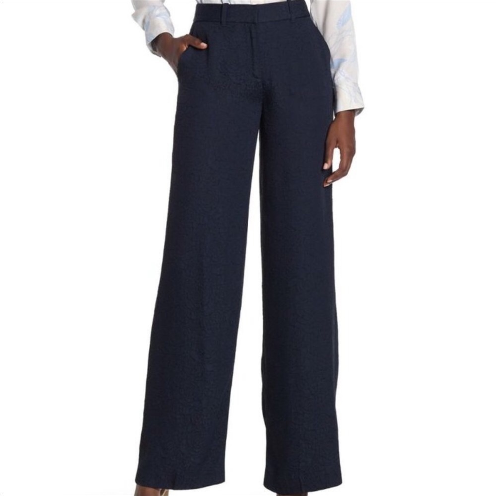 Equipment Arwen Floral Jacquard Navy Blue Wide Leg Trousers Pants NWT High Rise - Picture 2 of 8
